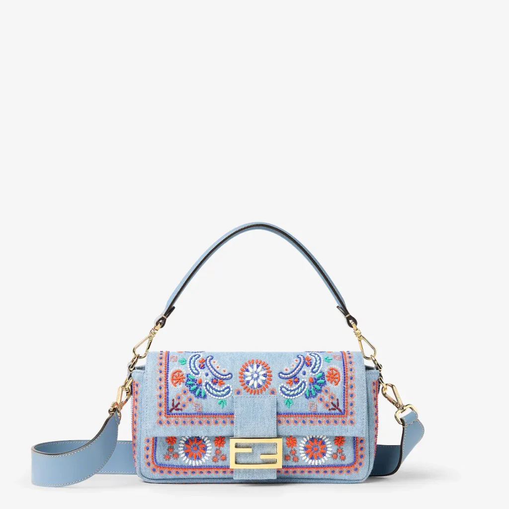 light blue denim handbag
