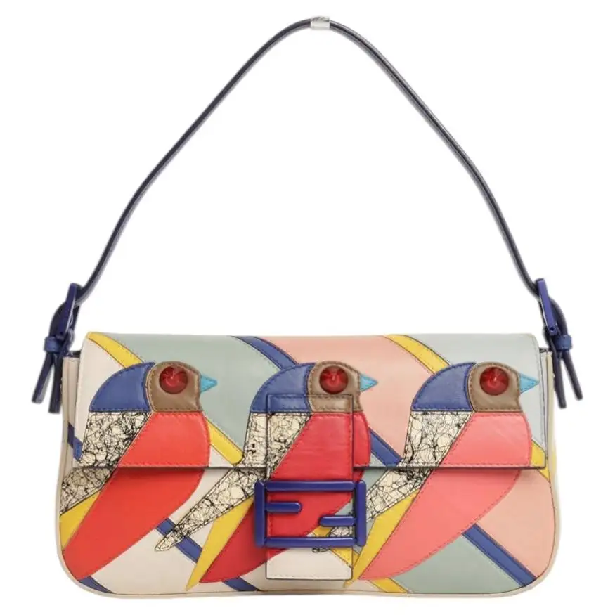three birds multicolor patchwork leather bag